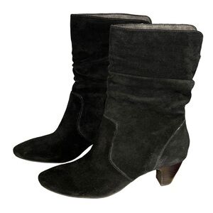 Easy Spirit Black Genuine Suede Leather Stacked Heel Slouchy Boots Sz 8.5 Wide